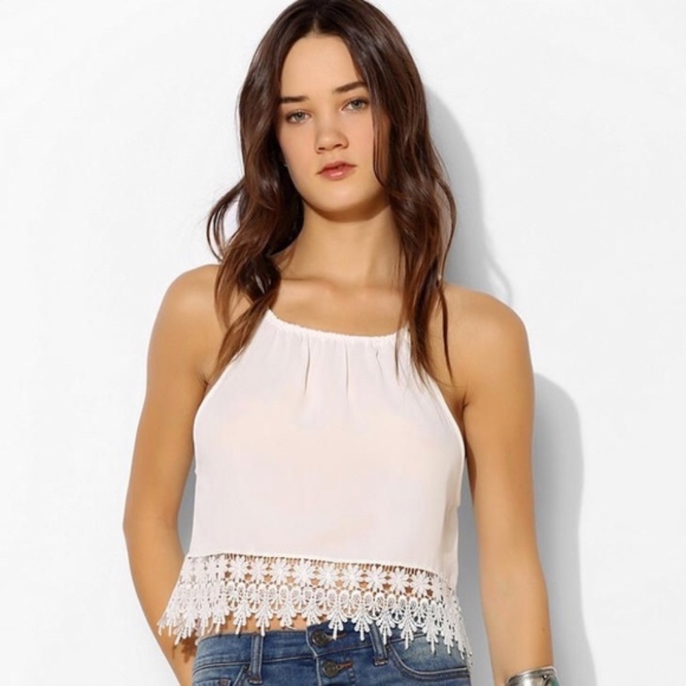 Urban Outfitters | Pink Crochet Trim Crop Top